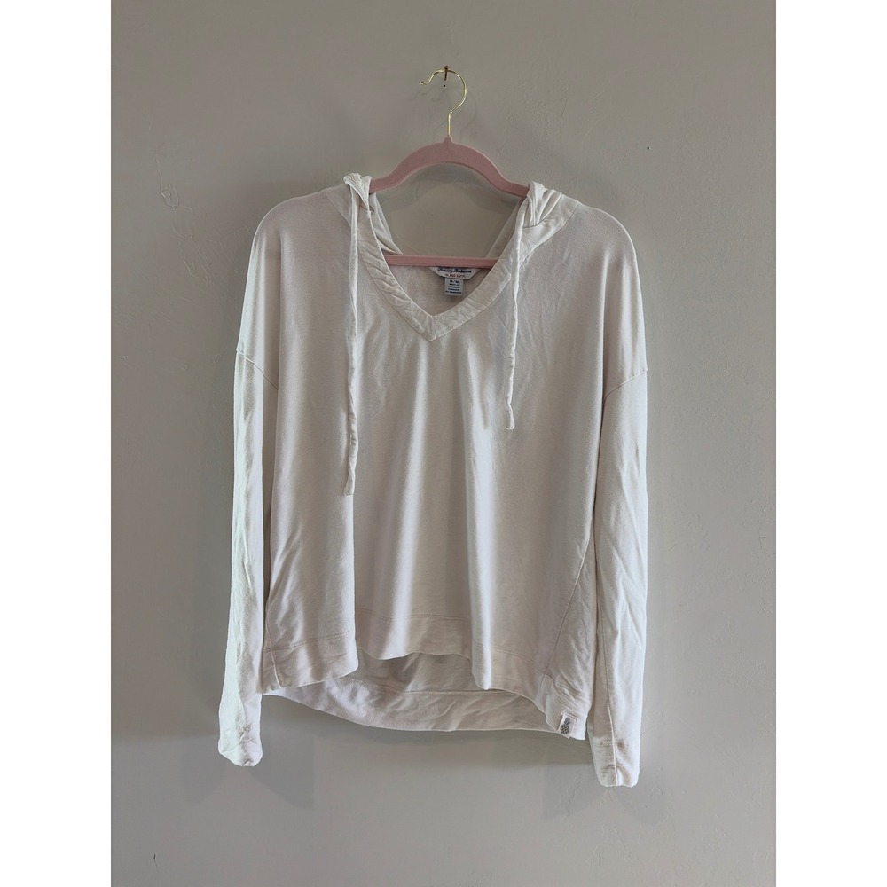 Tommy Bahama Island Soft Hoodie Cream White V-Neck Pullover Rayon Blend Medium